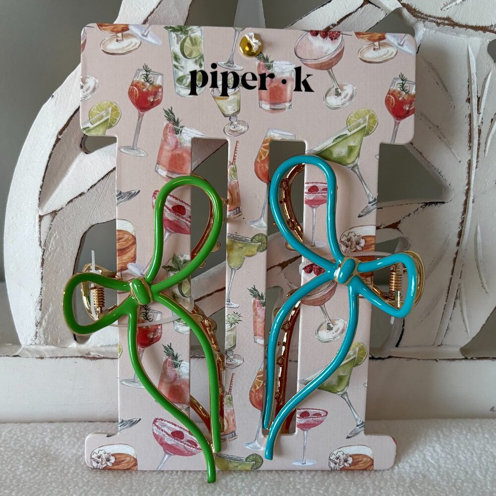 NWT - Piper K Metal Hair Claw Clips - Set of 2 - Green and Blue